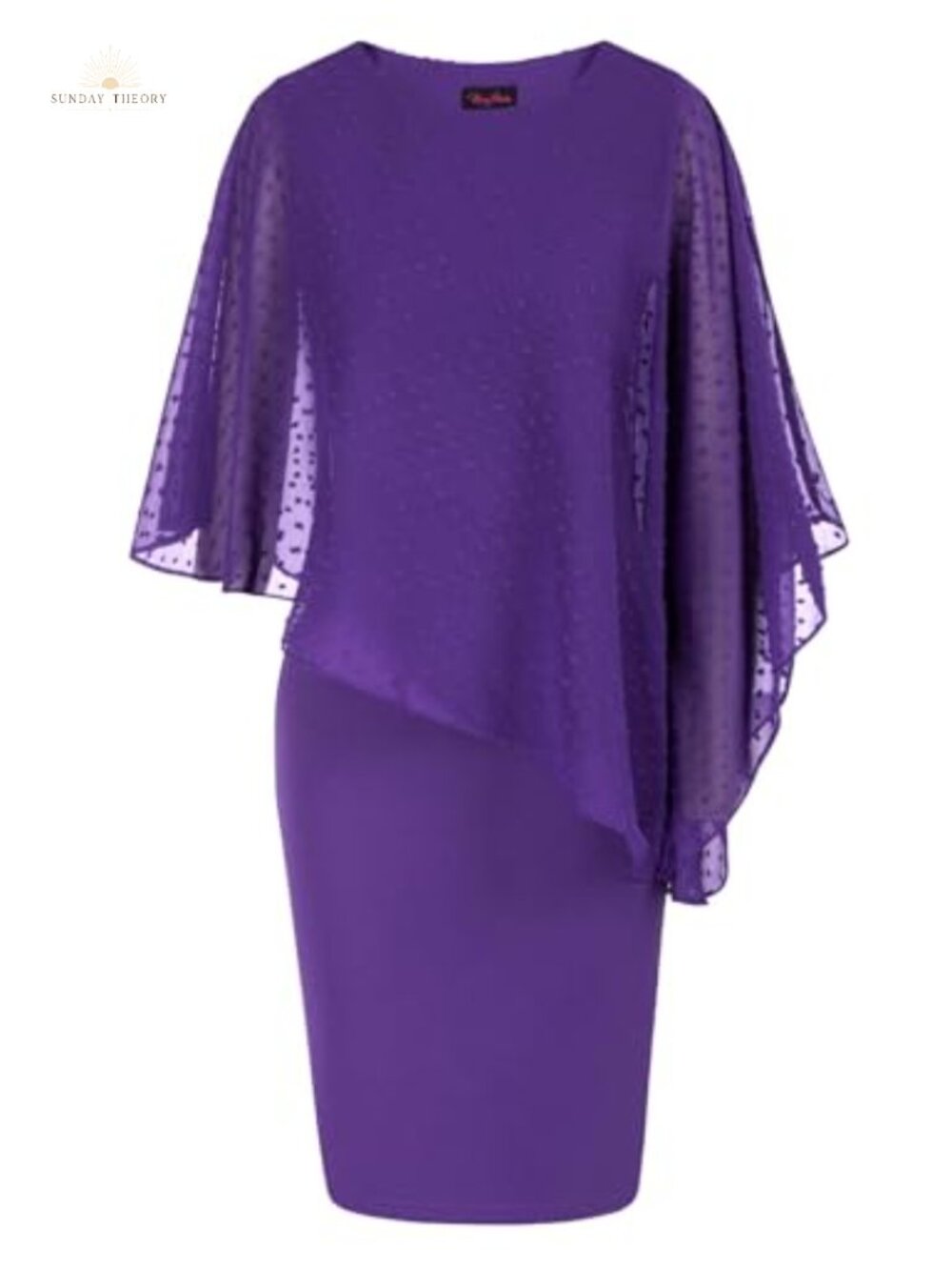 Sleeveless Cape Midi Dress Chiffon Overlay Sequin Bodycon Pencil